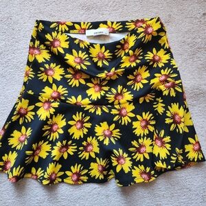 Sans Souci Black Skater Skirt with Yellow Daisy Print